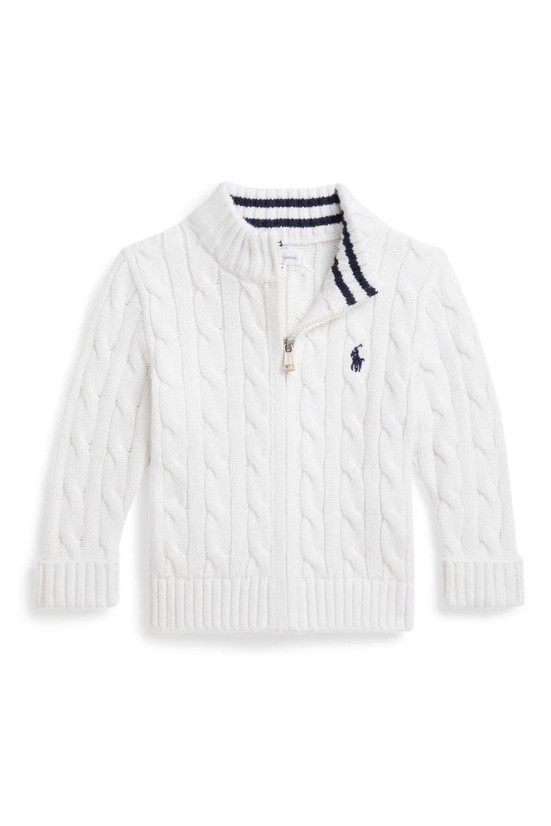 Cotton Cable Zip Cardigan, Main, color, WHITE
