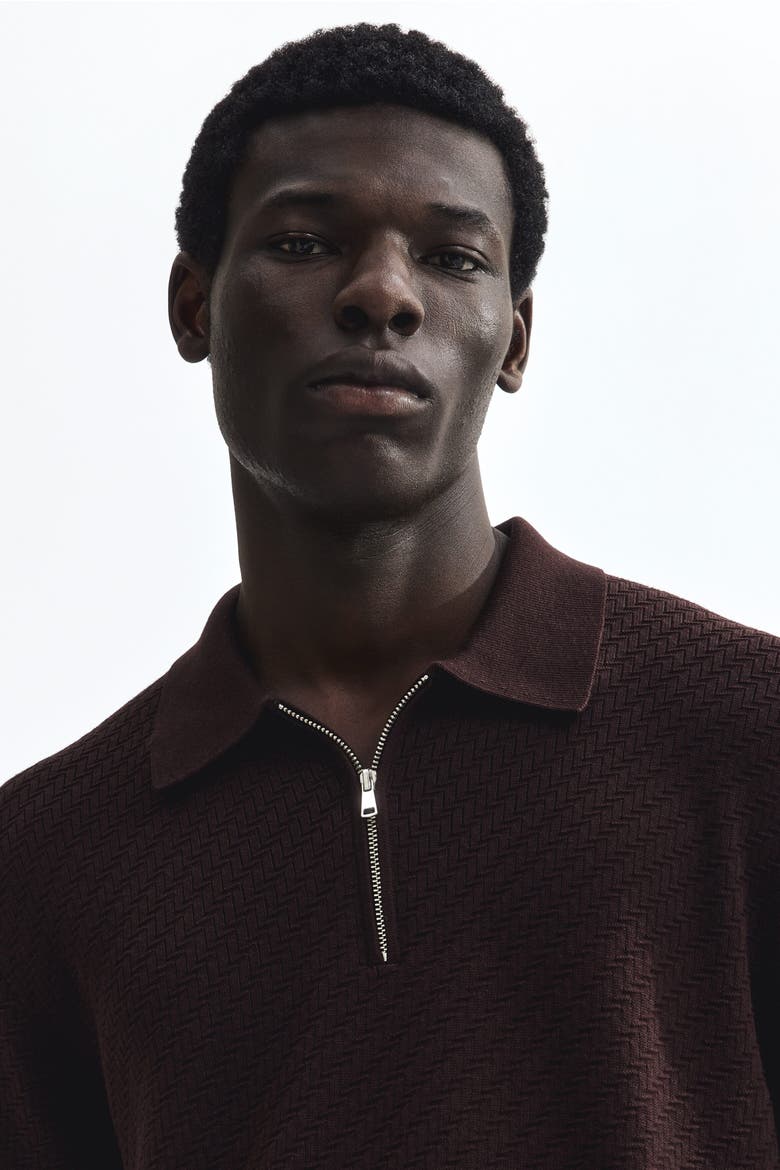Slim Fit Textured Polo Shirt, Alternate, color, Dark brown