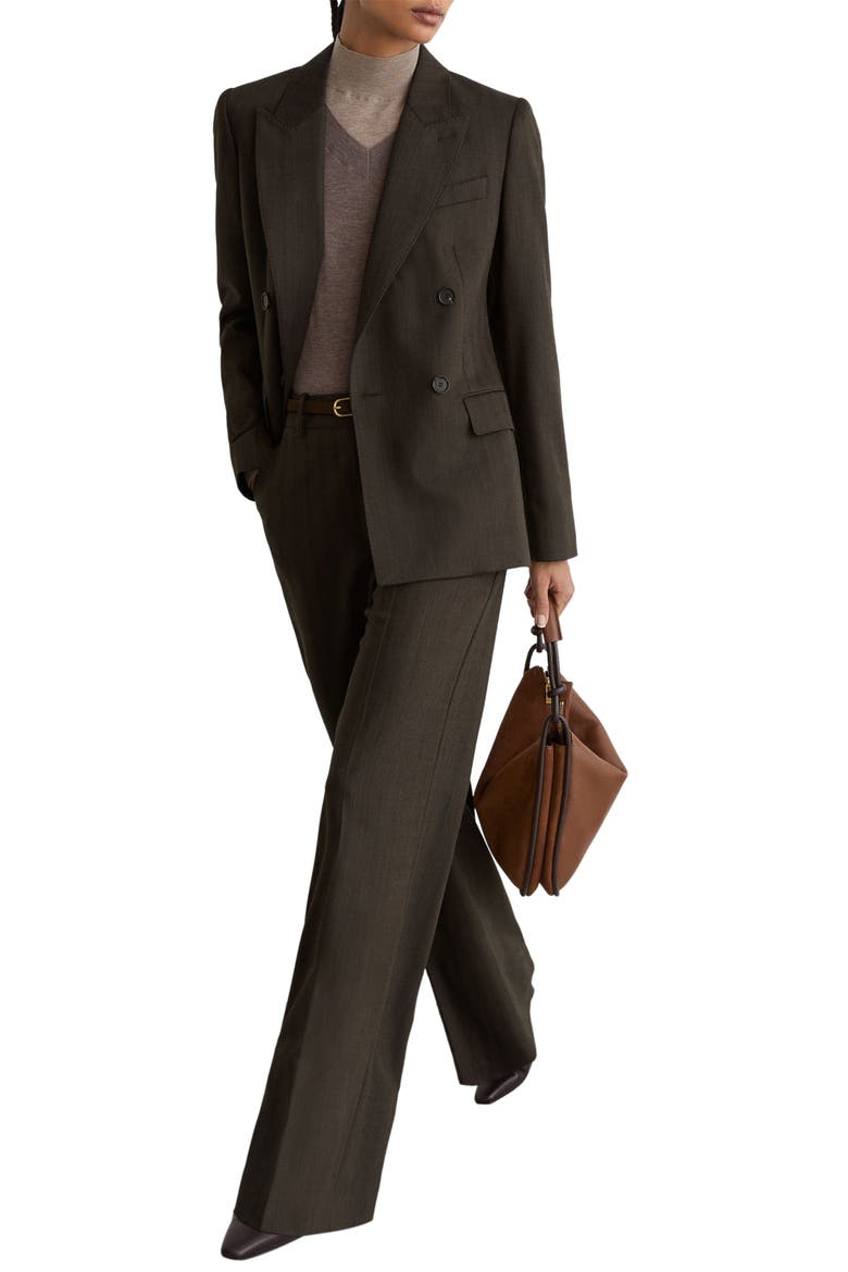 Dawson Herringbone Wide Leg Wool Blend Trousers, Alternate, color, CHOCOLATE BROWN