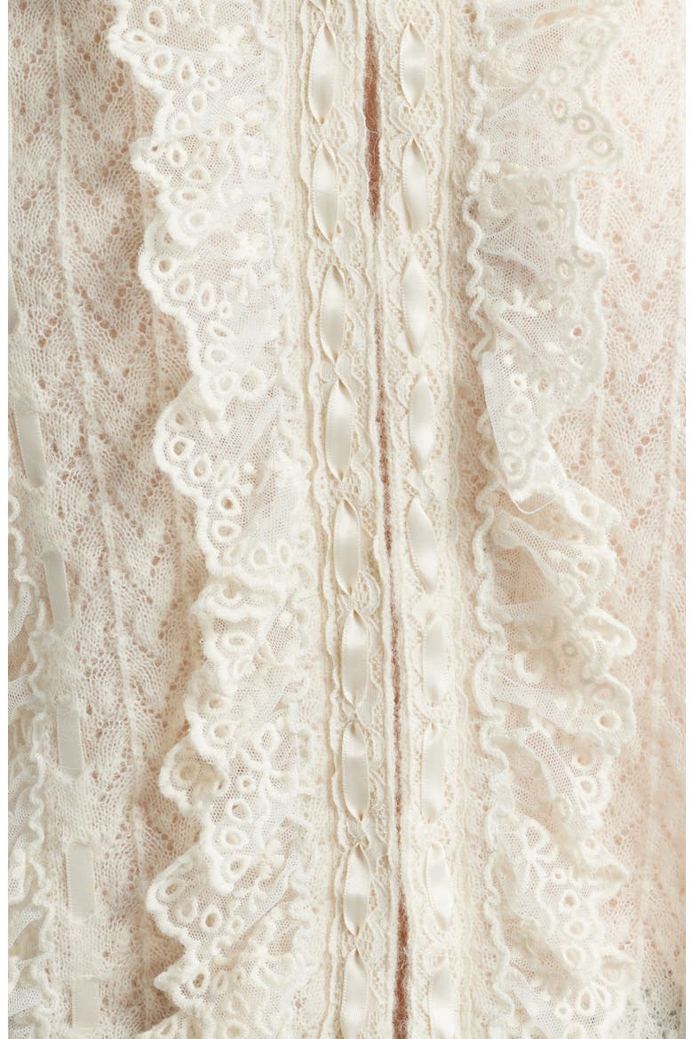 Melisse Lace Ruffle Alpaca & Wool Blend Cardigan, Alternate, color, ASPEN WHITE