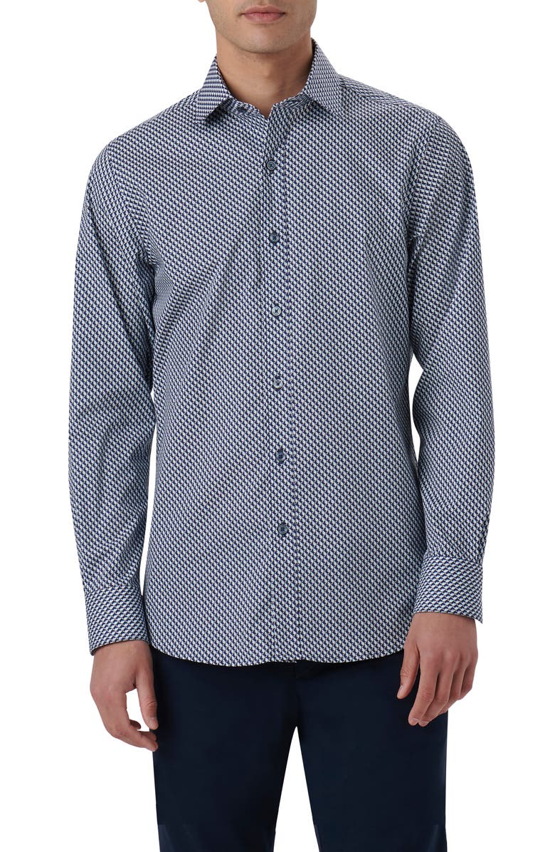 Bugatchi Axel Geo Print Stretch Cotton Button-Up Shirt, Main, color, 