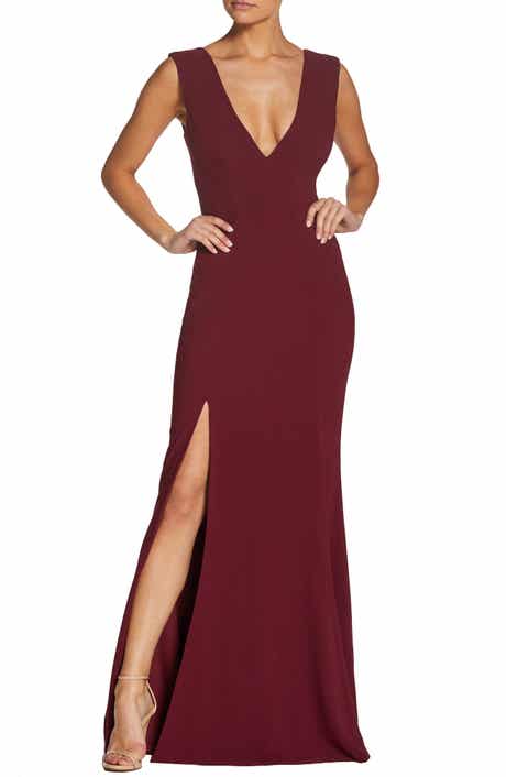 Dress the Population Sandra Plunge Crepe Trumpet Gown