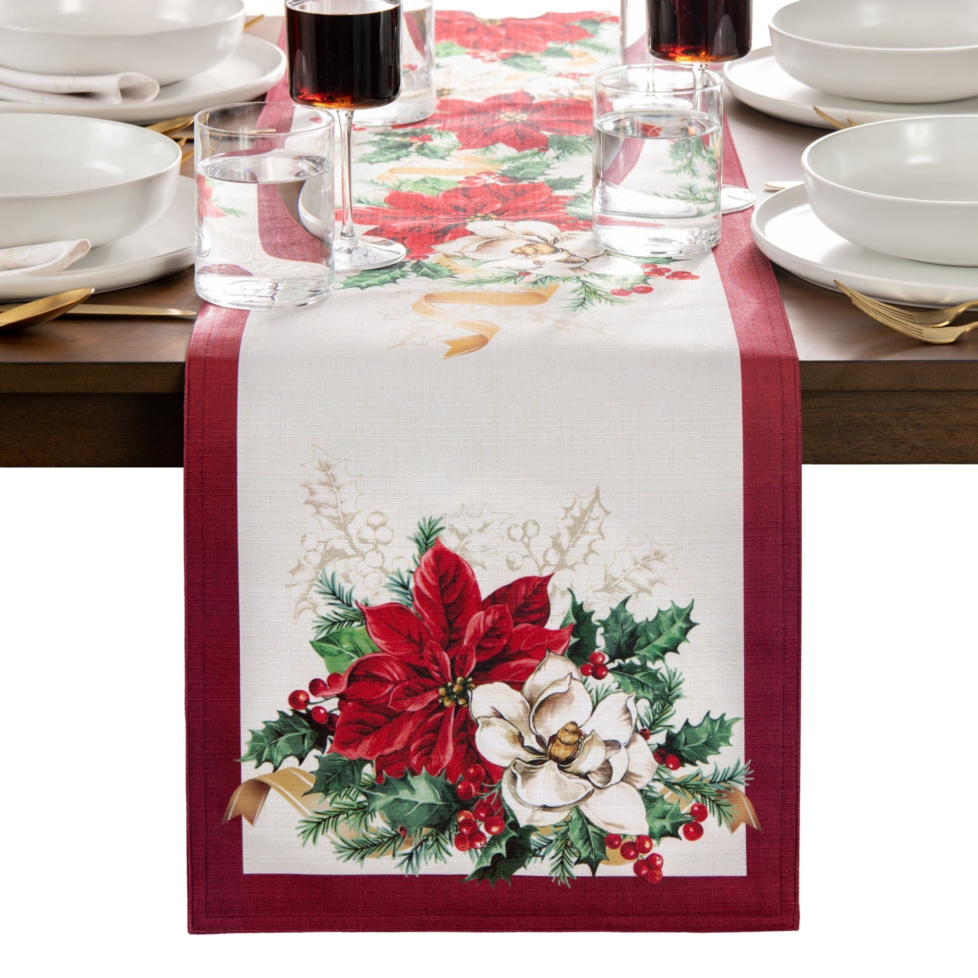 Threadmade Poinsettia Garlands Engineered Table Runner | Nordstrom