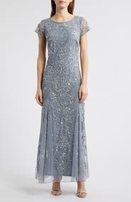 Pisarro Nights Beaded Mesh Midi Cocktail Dress