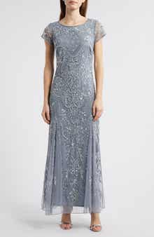 Pisarro Nights Beaded Mesh Midi Cocktail Dress