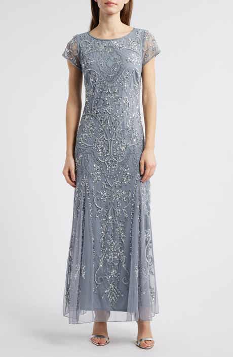 Pisarro Nights Beaded Mesh Midi Cocktail Dress