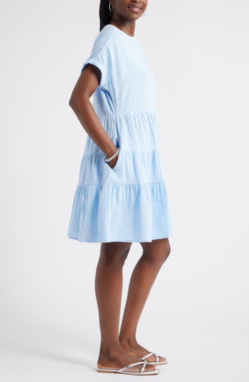 Caslon ® Cotton Gauze Tiered Popover Dress In Blue