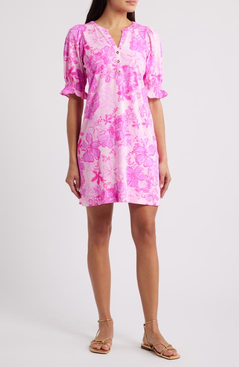 Delsie Floral Print Puff Sleeve Dress