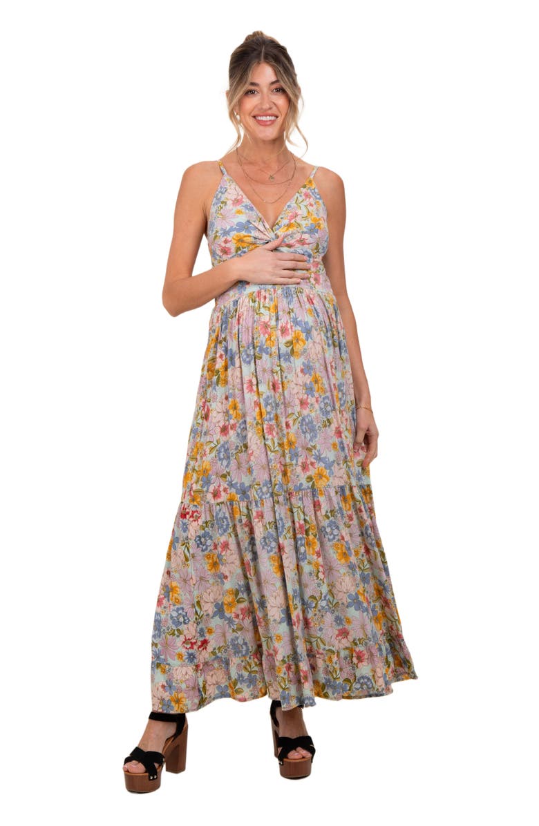 PinkBlush Floral Twist Front Cutout Maxi Dress, Main, color, Mint Green