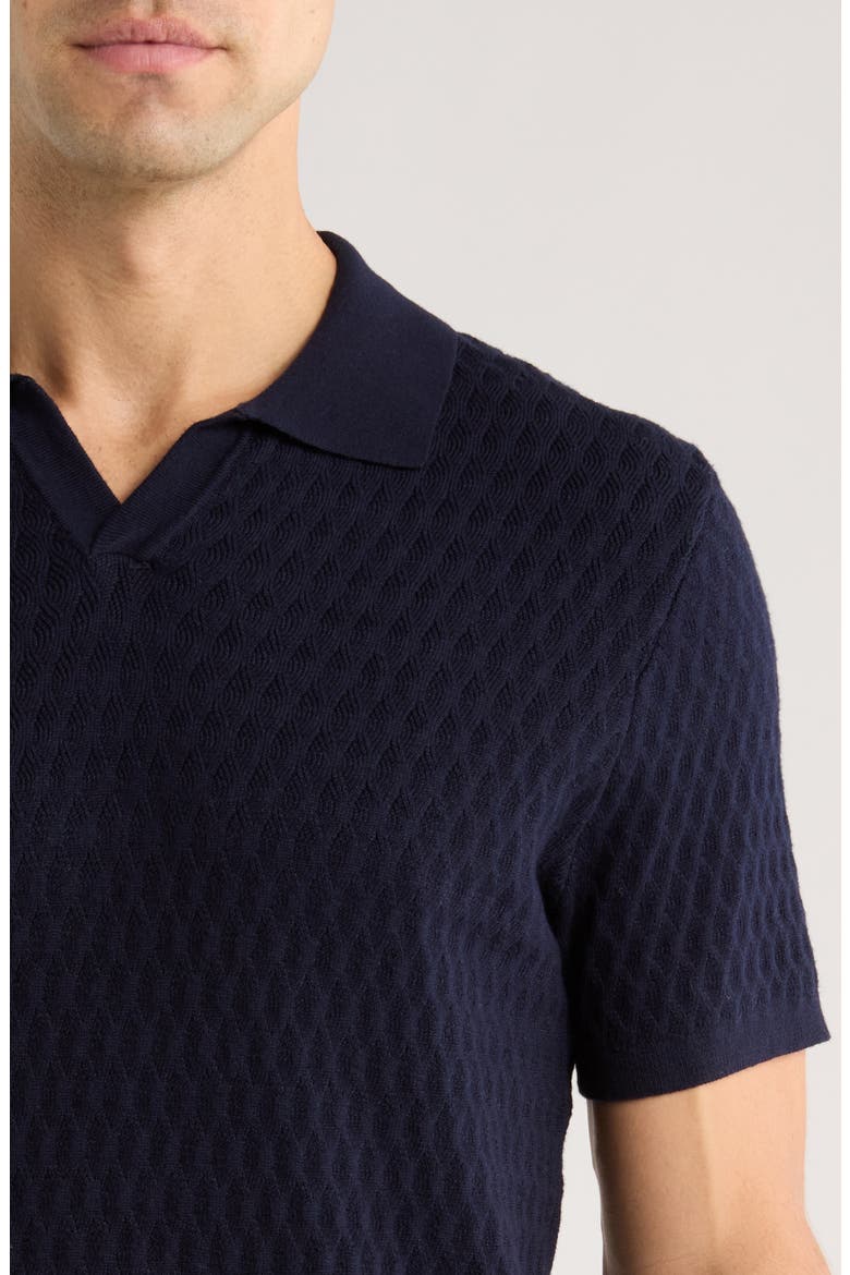Rylan Johnny Collar Cotton Blend Polo Sweater, Alternate, color, NAVY