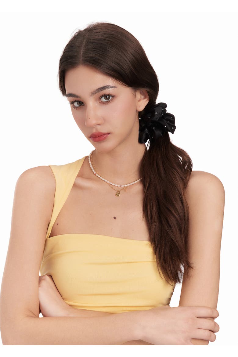 Crystal Twinkle Silk Scrunchie, Alternate, color, Black