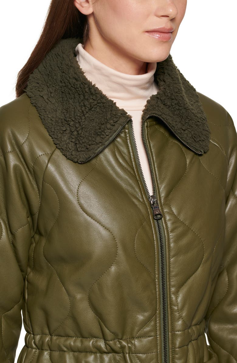 Kenneth Cole New York Faux Fur Trimmed Quilted Faux Leather Anorak Jacket, Alternate, color, Olive