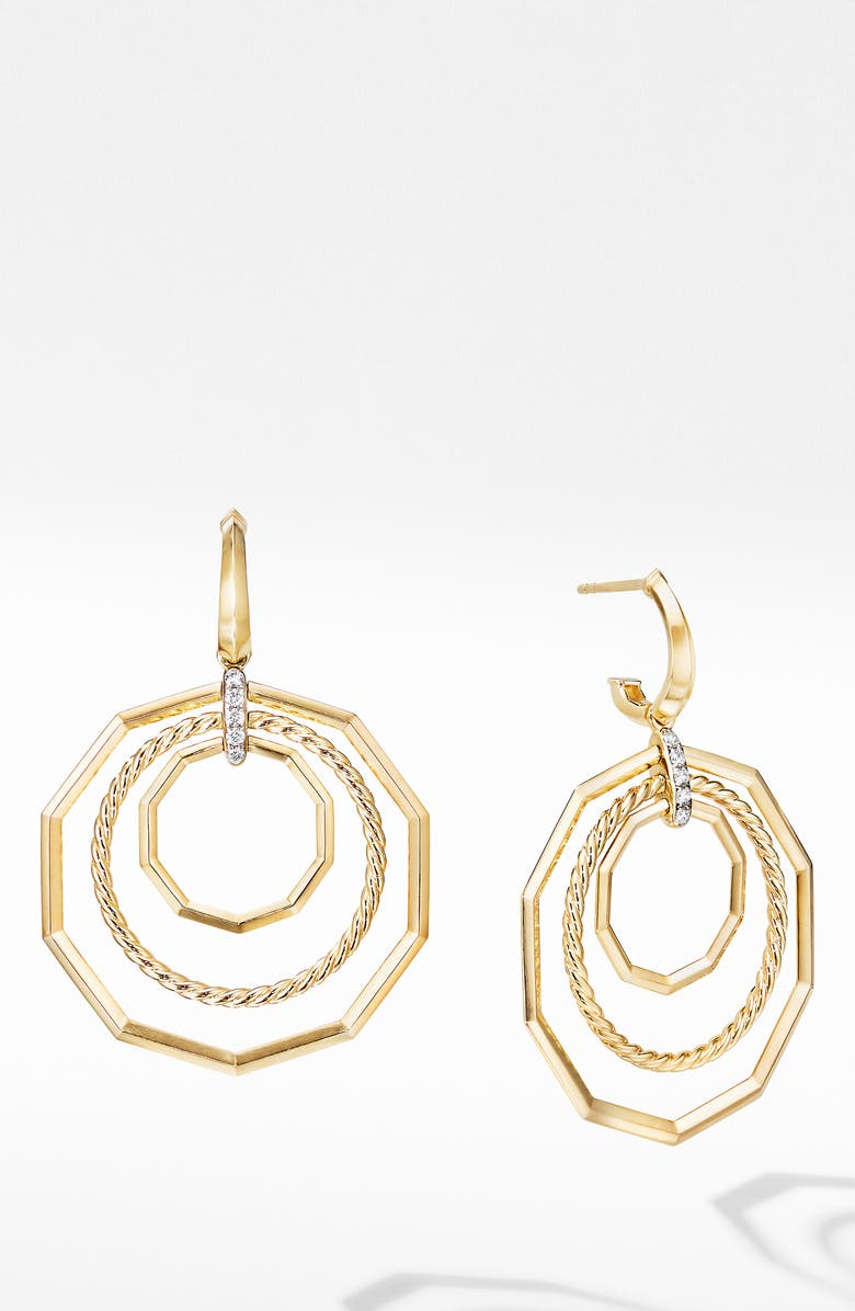 David Yurman Stax Extra Large 18K Yellow Gold Drop Earrings with Diamonds, Main, color, 