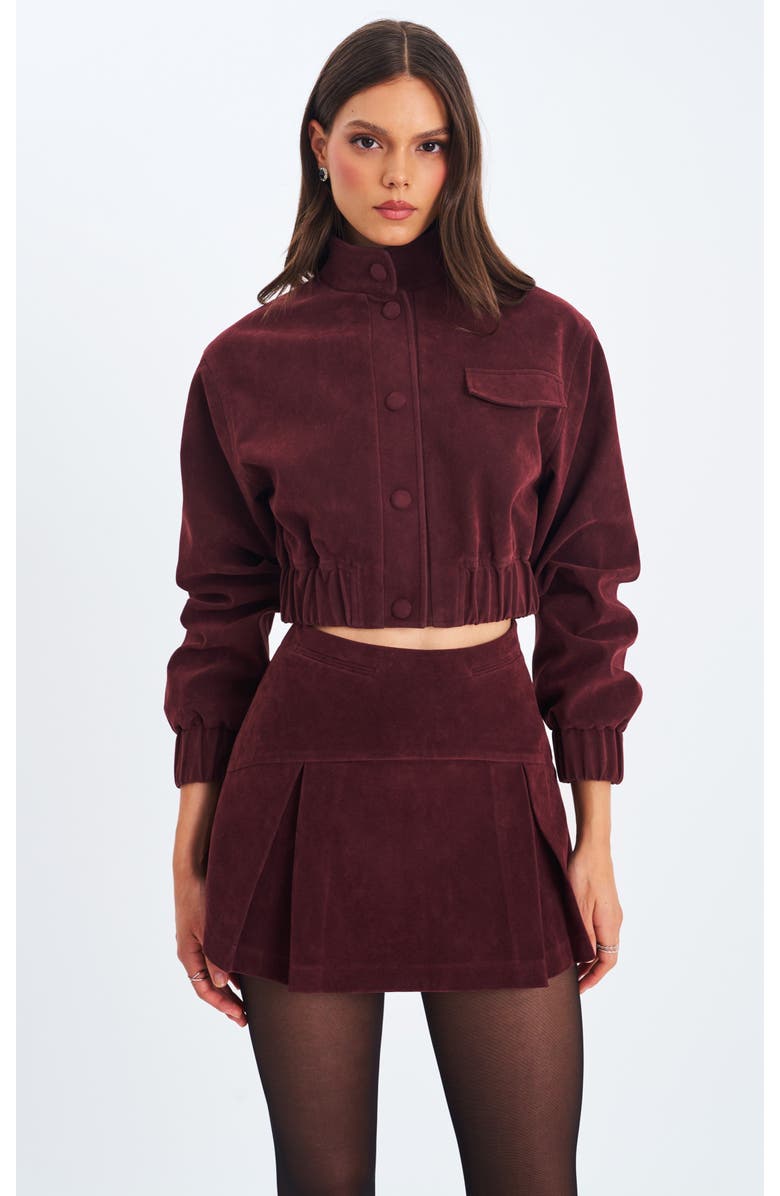 Miss Circle Faryn Vegan Suede Pleated A-Line Mini Skirt, Main, color, Mahogany