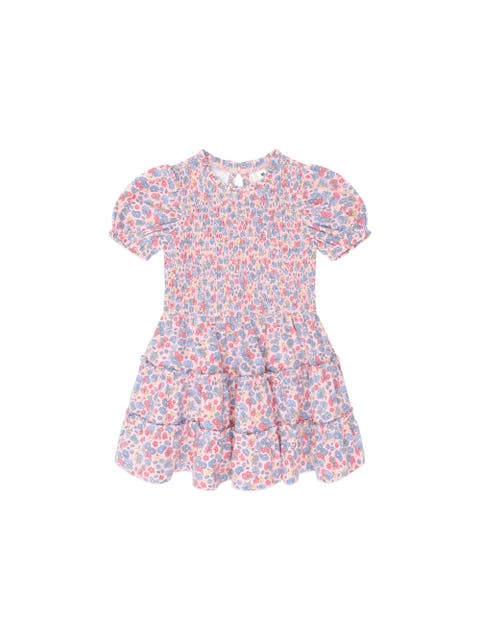 Vintage Floral Puff Sleeve Shirred Dress (Toddler, Little Kid, Big Kid)