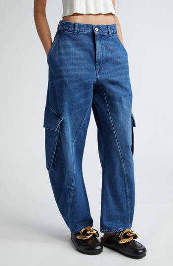 Jw Anderson Curved-seam Tapered Jeans In Blue