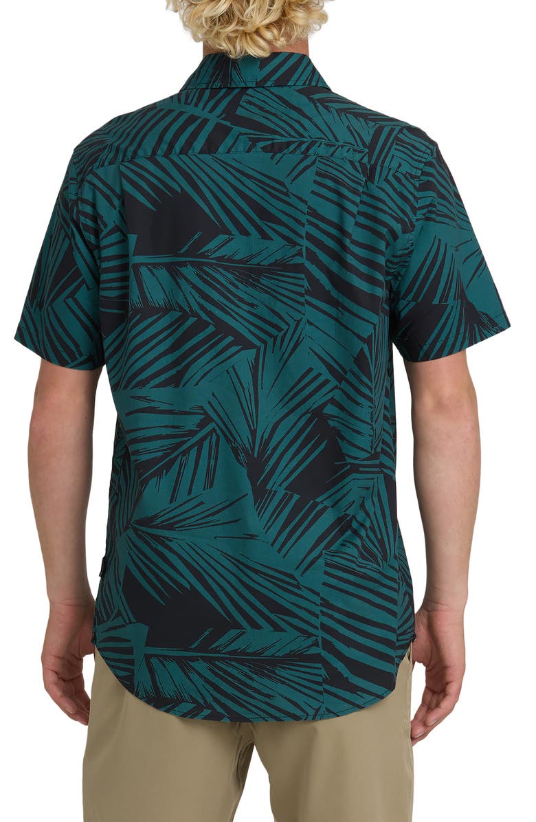 Quiksilver Aruba Palms Print Regular Fit Short Sleeve Cotton Button-Up Shirt, Alternate, color, Mediterranean