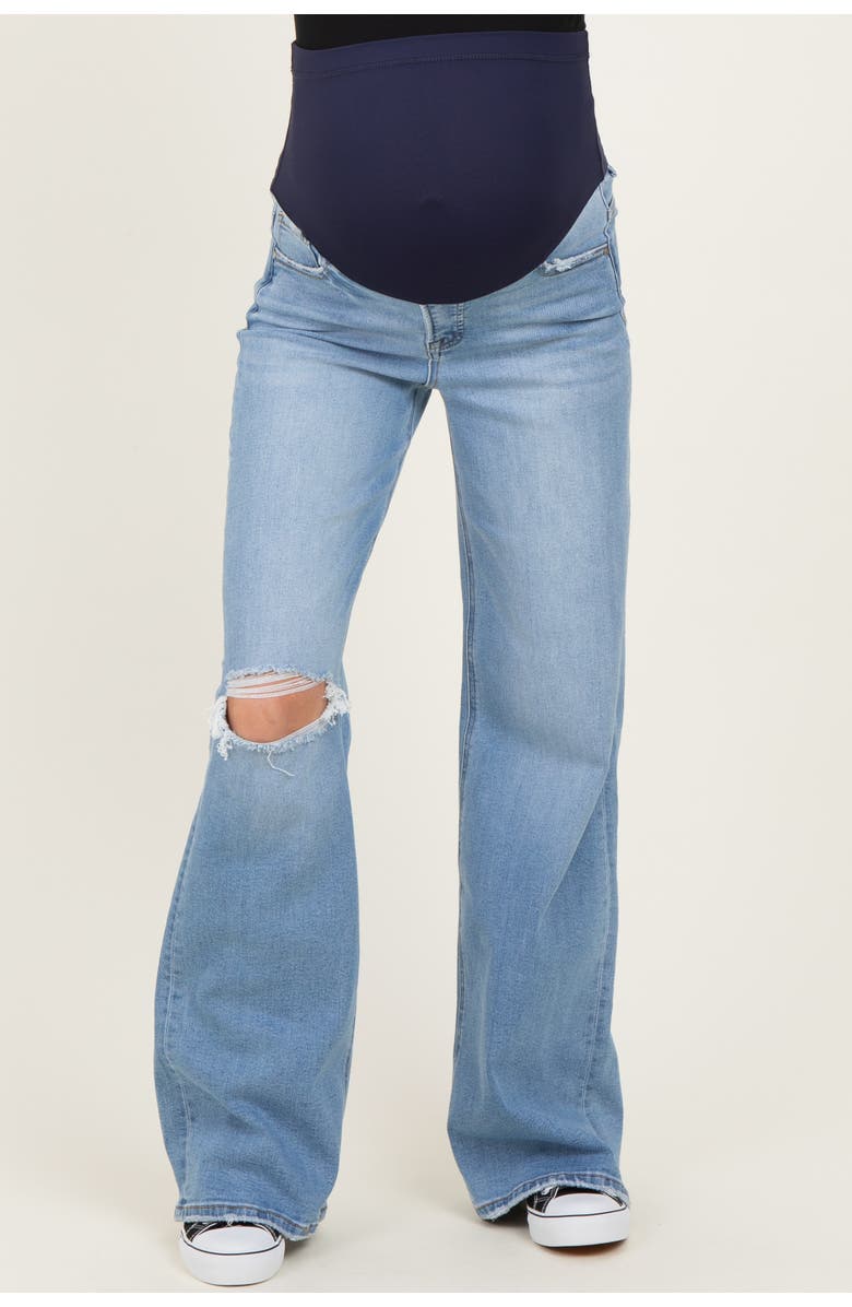 PinkBlush Distressed Knee Wide Leg Maternity Jeans, Alternate, color, Blue