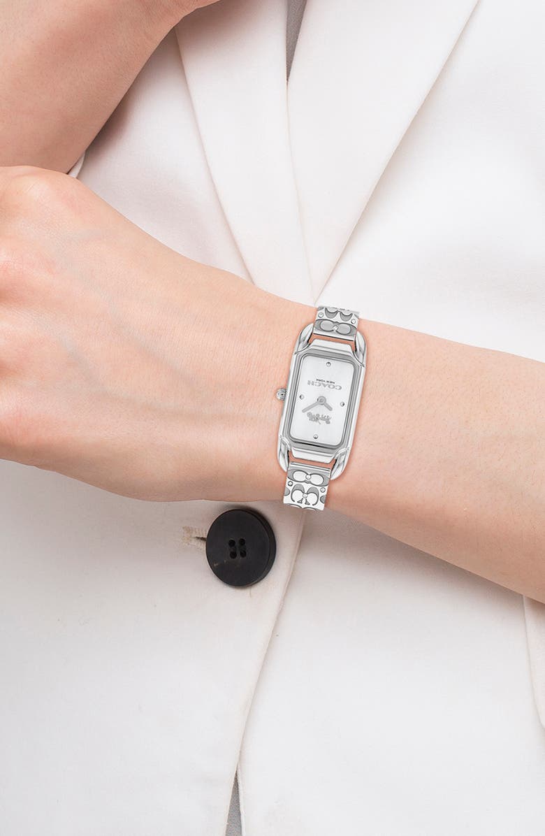 COACH Cadie Crystal Rectangular Bracelet Watch, 17.5mm x 28.5mm, Alternate, color, Silver White