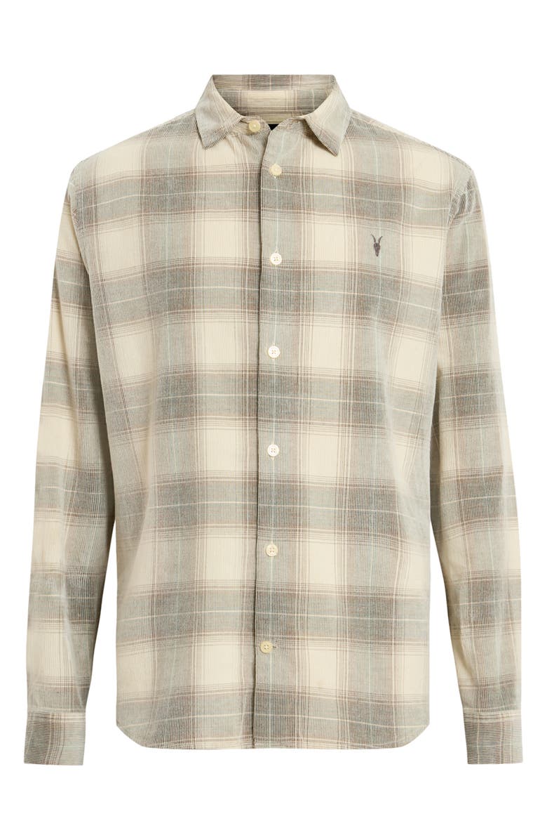 AllSaints Yuki Plaid Cotton Flannel Button-Up Shirt, Alternate, color, Sandshell Taupe