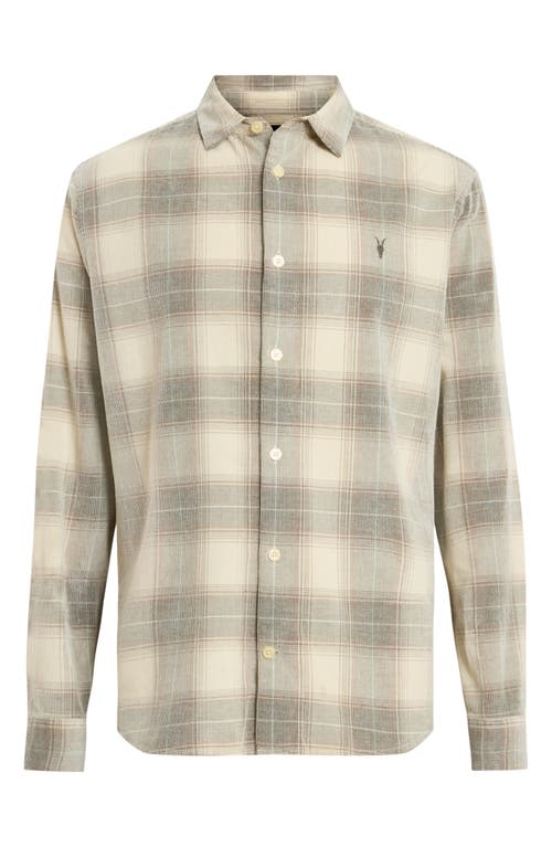 Allsaints Mens Sandshell Taup Yuki Logo-embroidered Checked Cotton Shirt In Gray