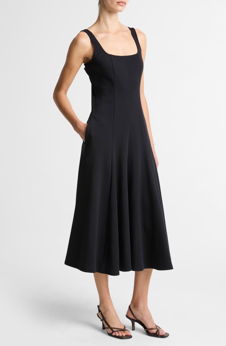 Vince Square Neck Midi Dress, Alternate, color, Black