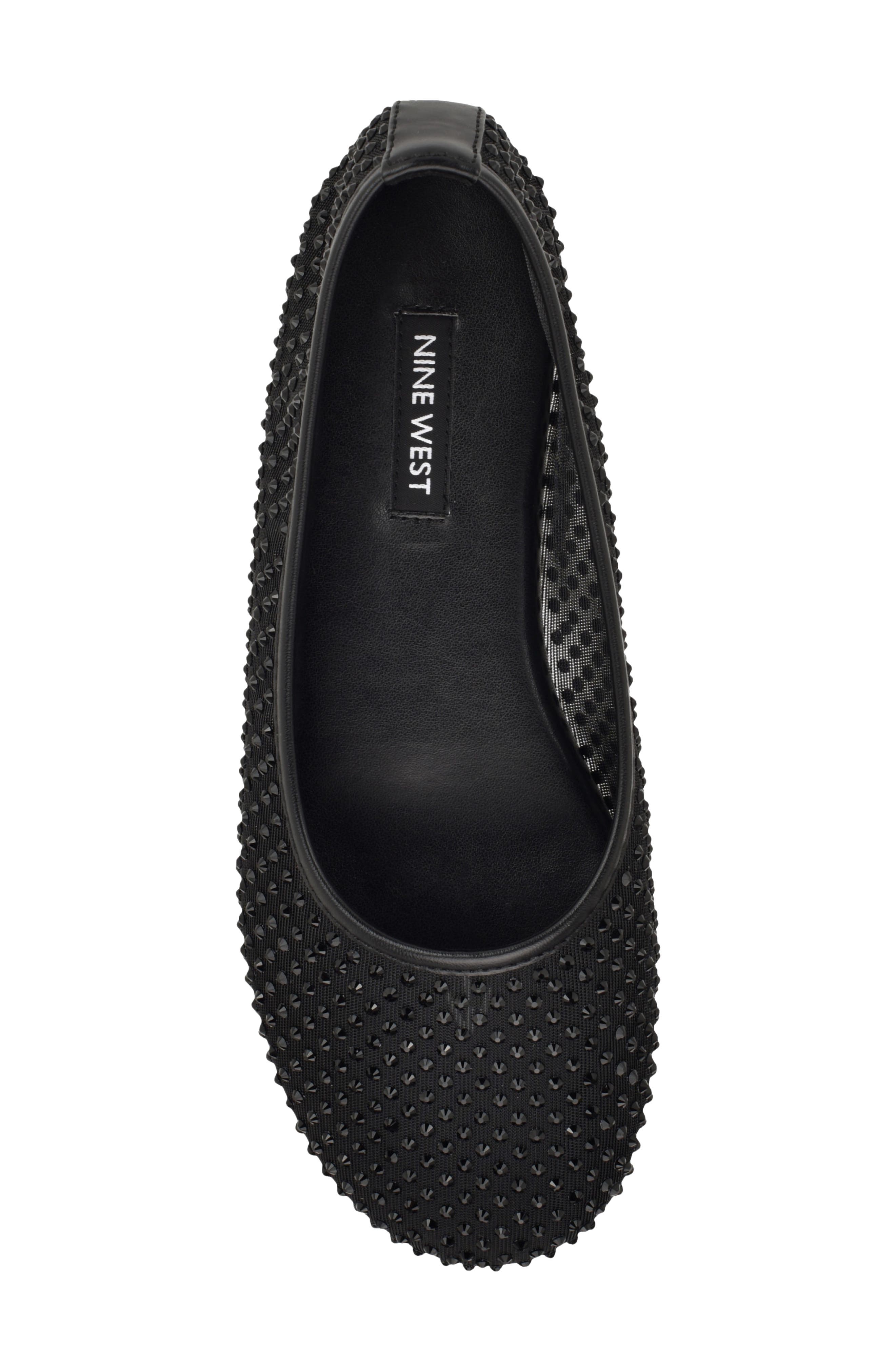 Nine West Burnne Studded Mesh Flat, Alternate, color, Black
