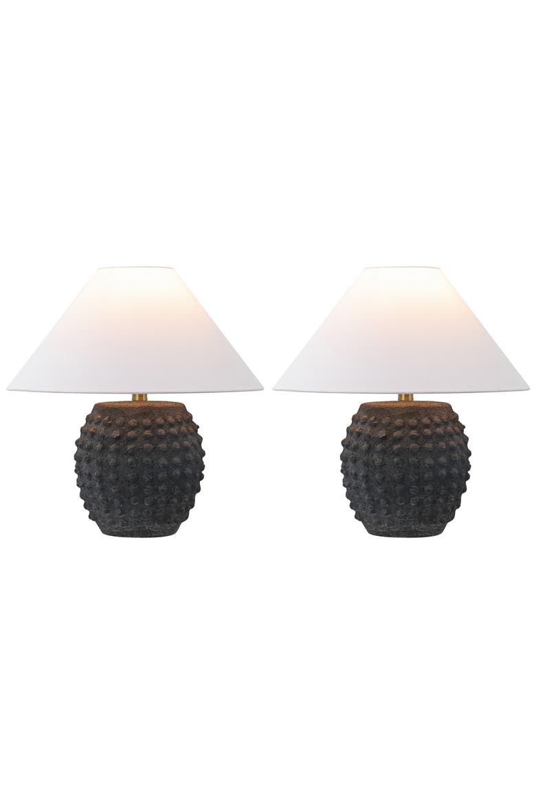 Effie 18.25" Minimalist Scandinavian Ceramic/Iron Hobnail LED Table Lamp, Alternate, color, Matte Black