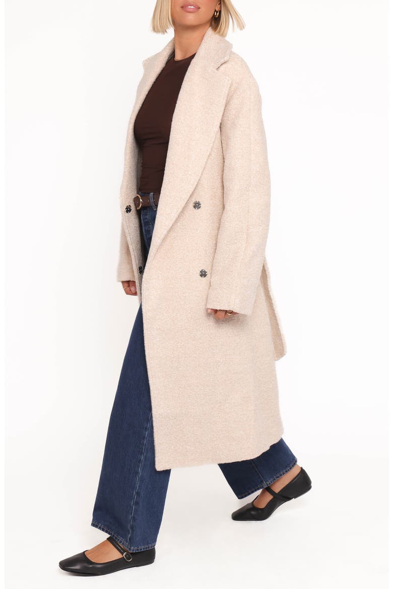 Goodie Belted Faux Shearling Longline Coat, Alternate, color, CREAM