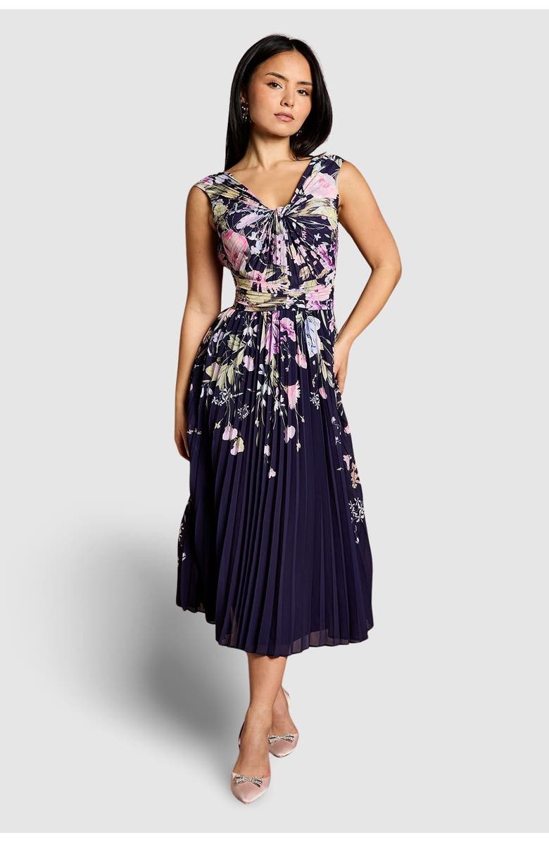 Coast Petite Twist Front Printed Midi Dress, Main, color, Navy