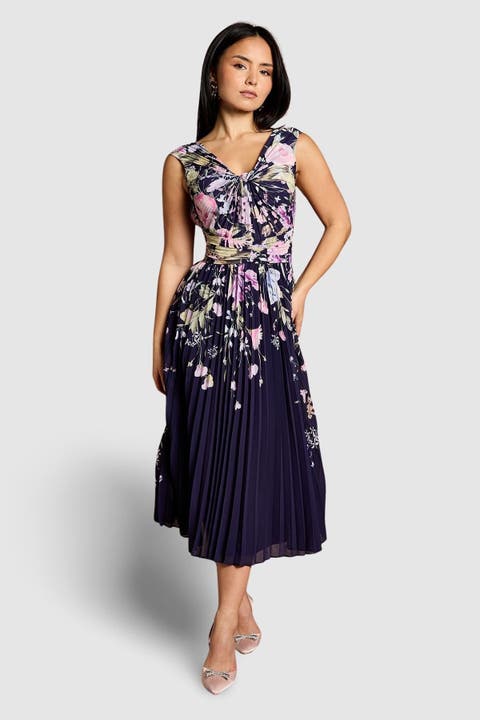 Petite Twist Front Printed Midi Dress