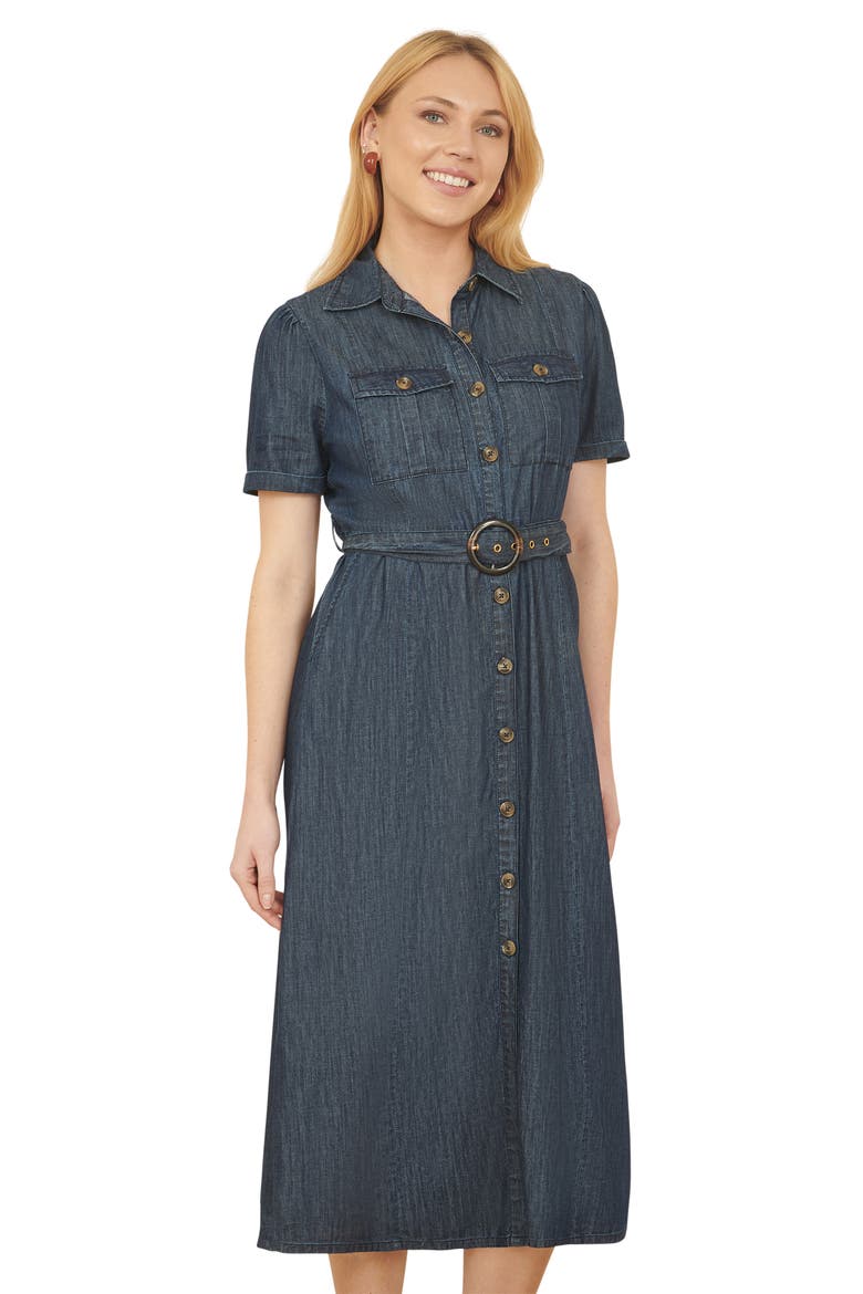 Chambray Denim Utility Midi Shirt Dress, Alternate, color, Blue
