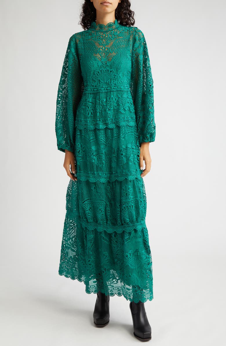 FARM Rio Long Sleeve Guipure Lace Maxi Dress, Main, color, 