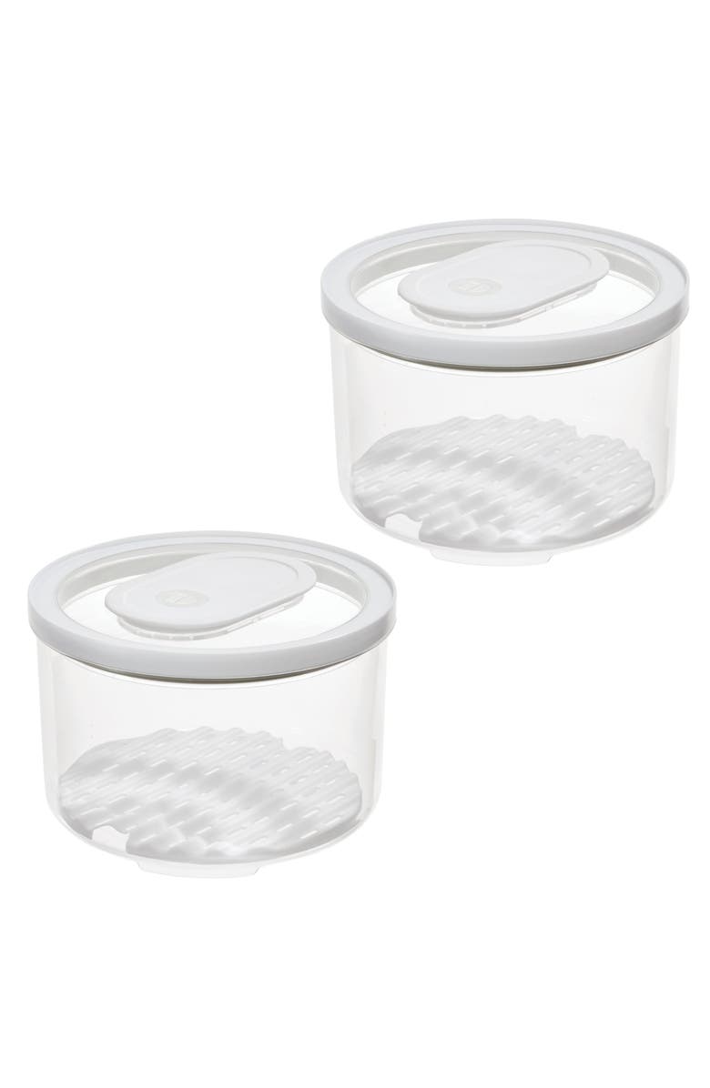 iDesign Round Produce Bin with Drainage Tray and Lid - Set of 2 - Clear, Main, color, Clear