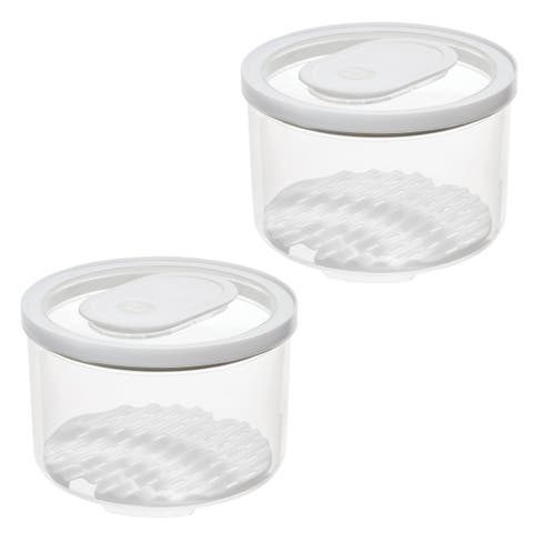 Round Produce Bin with Drainage Tray and Lid - Set of 2 - Clear