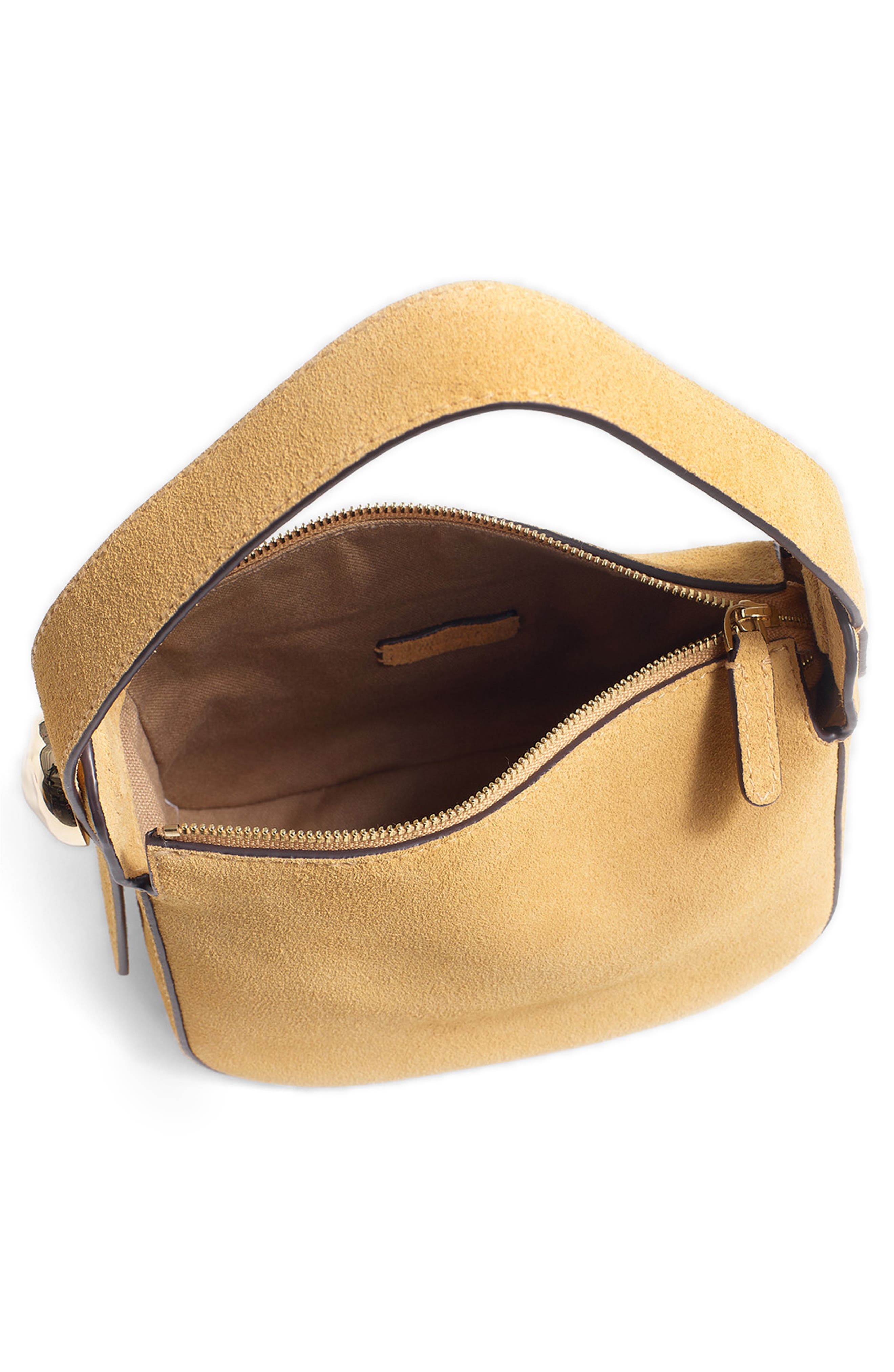 Madewell The Sculpted Metal Wristlet Suede Handbag, Alternate, color, Dried Straw