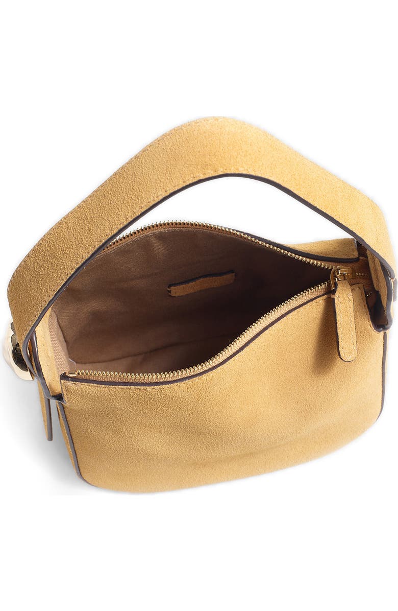 Madewell The Sculpted Metal Wristlet Suede Handbag, Alternate, color, Dried Straw