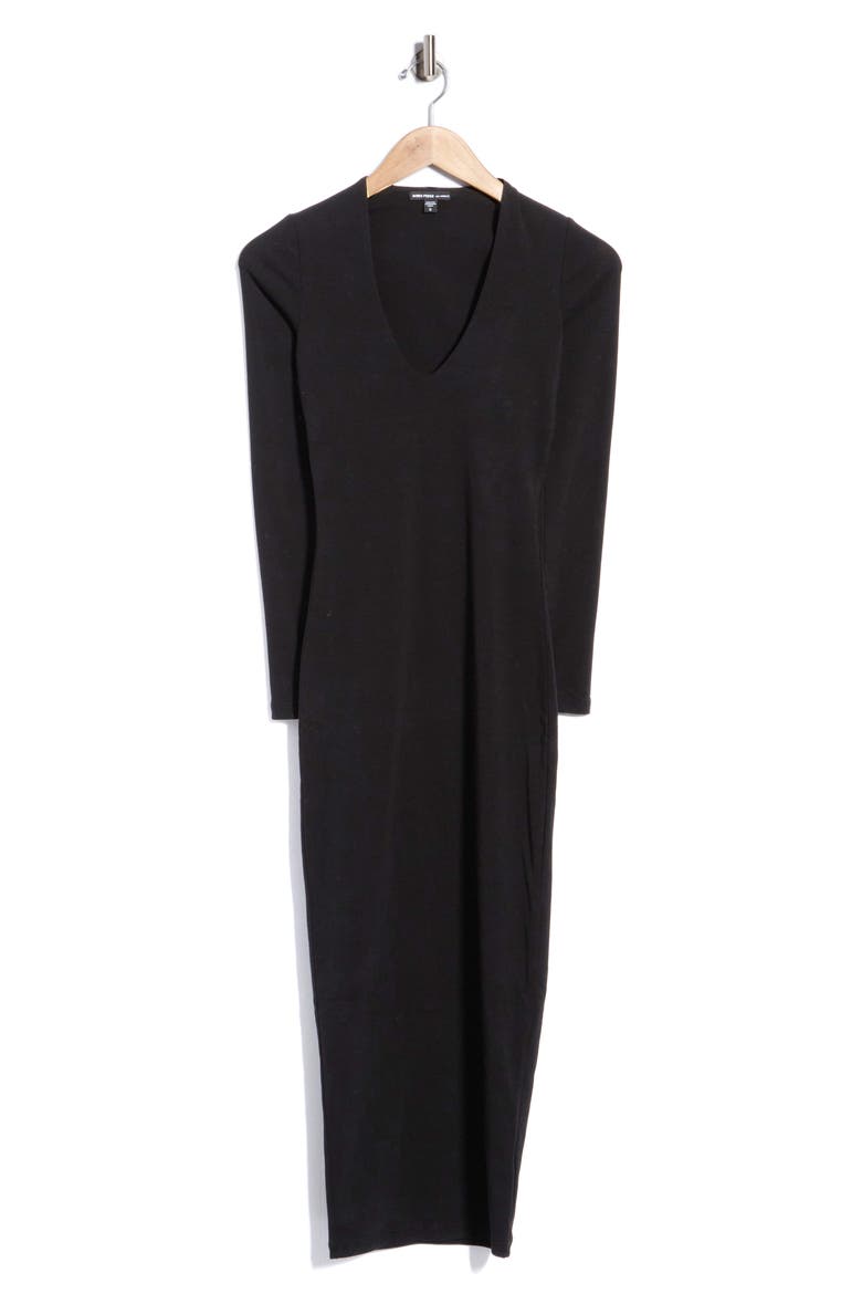 Stretch Lotus Deep V Long Sleeve Dress, Main, color, BLACK