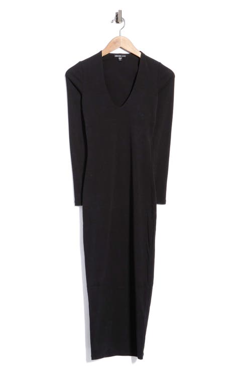 Stretch Lotus Deep V Long Sleeve Dress