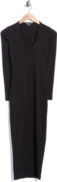 James Perse Stretch Lotus Deep V Long Sleeve Dress