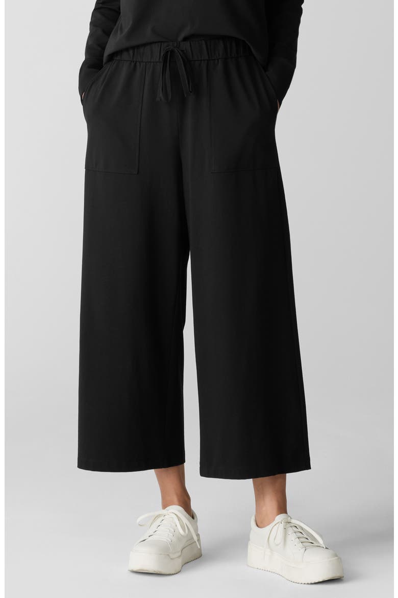 Stretch Organic Cotton Crop Wide Leg Pants, Main, color, BLACK