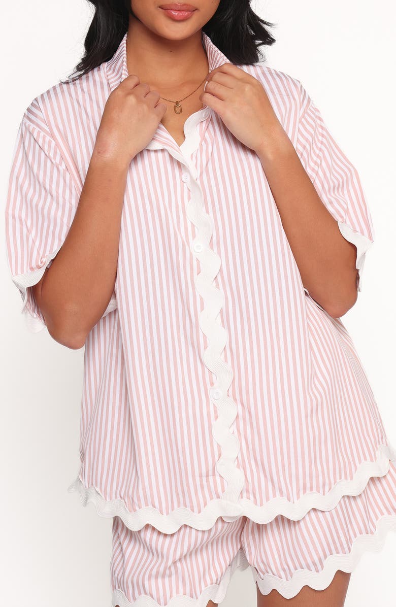 Petal & Pup Wilson Rickrack Trim Shirt & Shorts Set, Alternate, color, Peach Stripe White