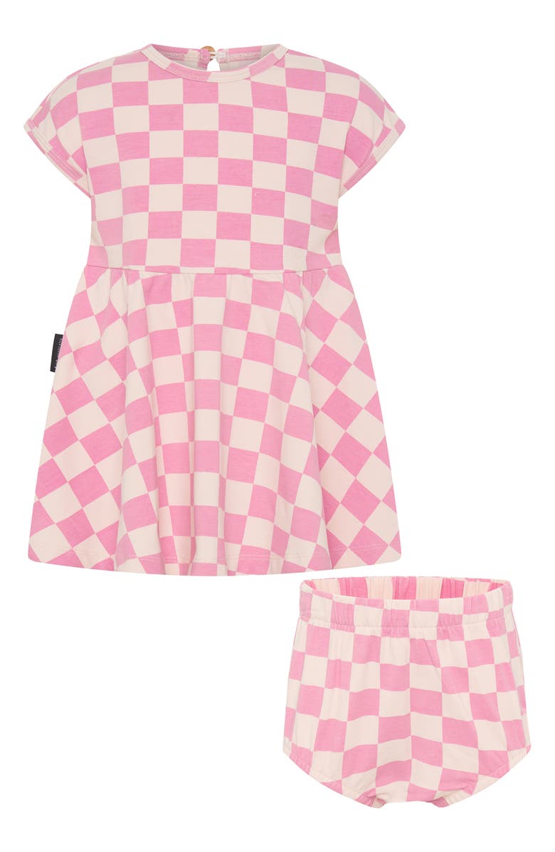dot australia Check Stretch Cotton Dress & Bloomers Set, Main, color, Pink
