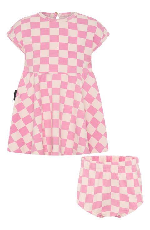 Check Stretch Cotton Dress & Bloomers Set (Baby)