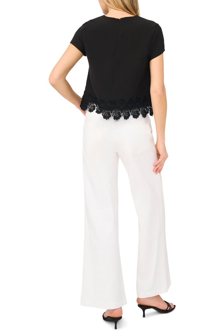 Issa Cap Sleeve Lace Hem Top, Alternate, color, RICH BLACK