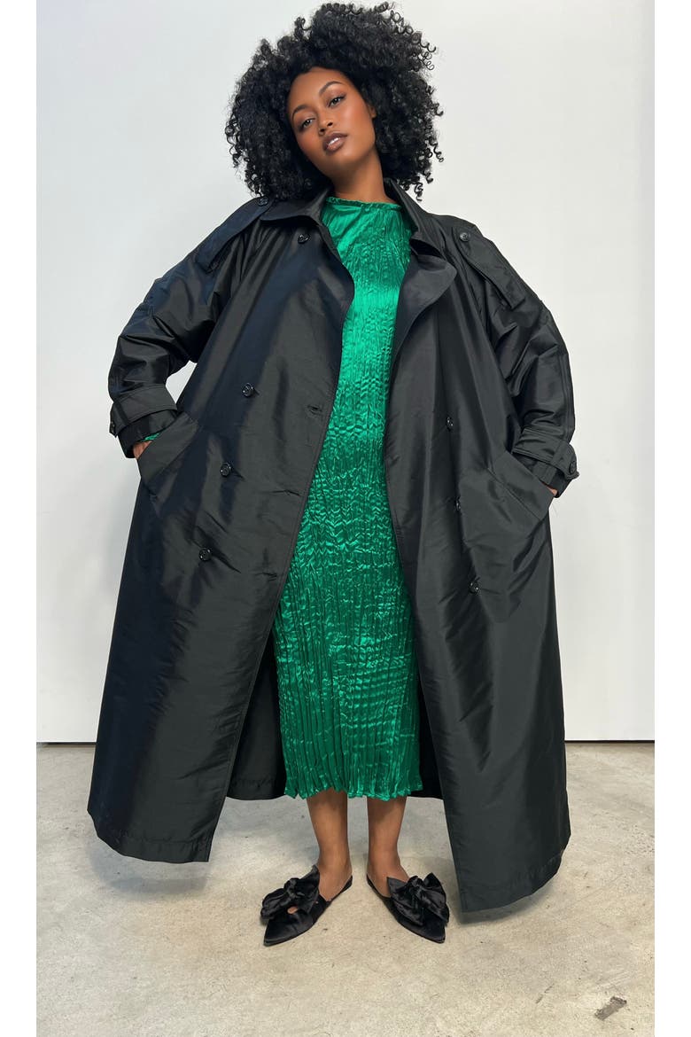 Lynda Reversible Satin Pleated Dress, Alternate, color, Emerald