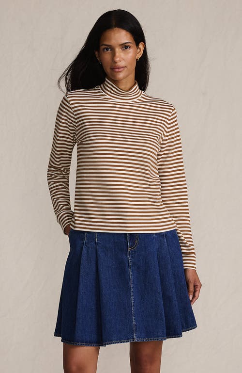 Lands' End Relaxed Cotton Long Sleeve Mock Turtleneck In Brown