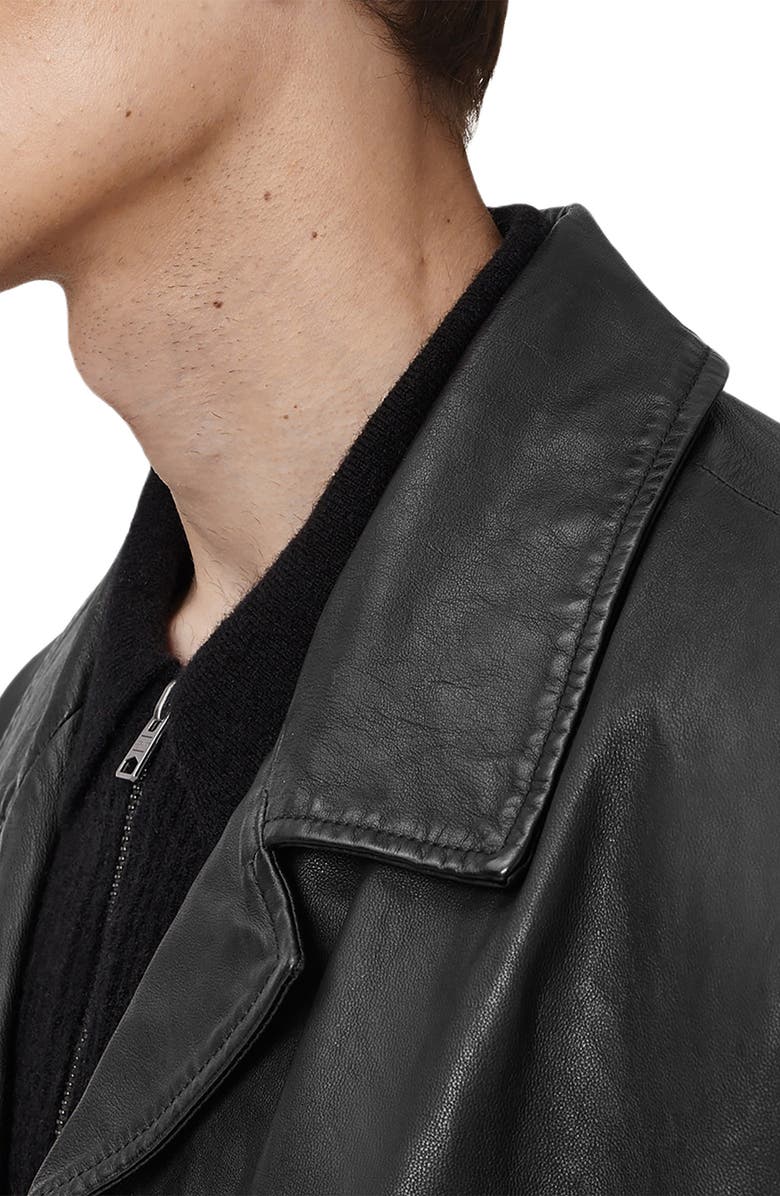 AllSaints Bradwell Boxy Leather Coat, Alternate, color, Black