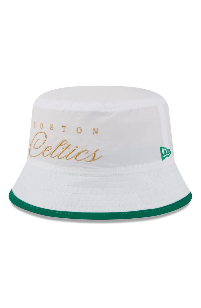 New Era Men's New Era White/Kelly Green Boston Celtics 2025 NBA Draft Nylon Bucket Hat, Alternate, color, White
