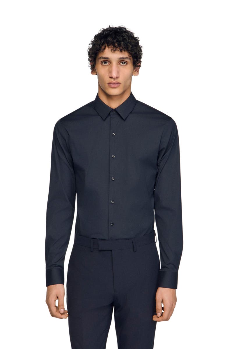 SANDRO Fitted stretch cotton shirt, Main, color, Navy Blue